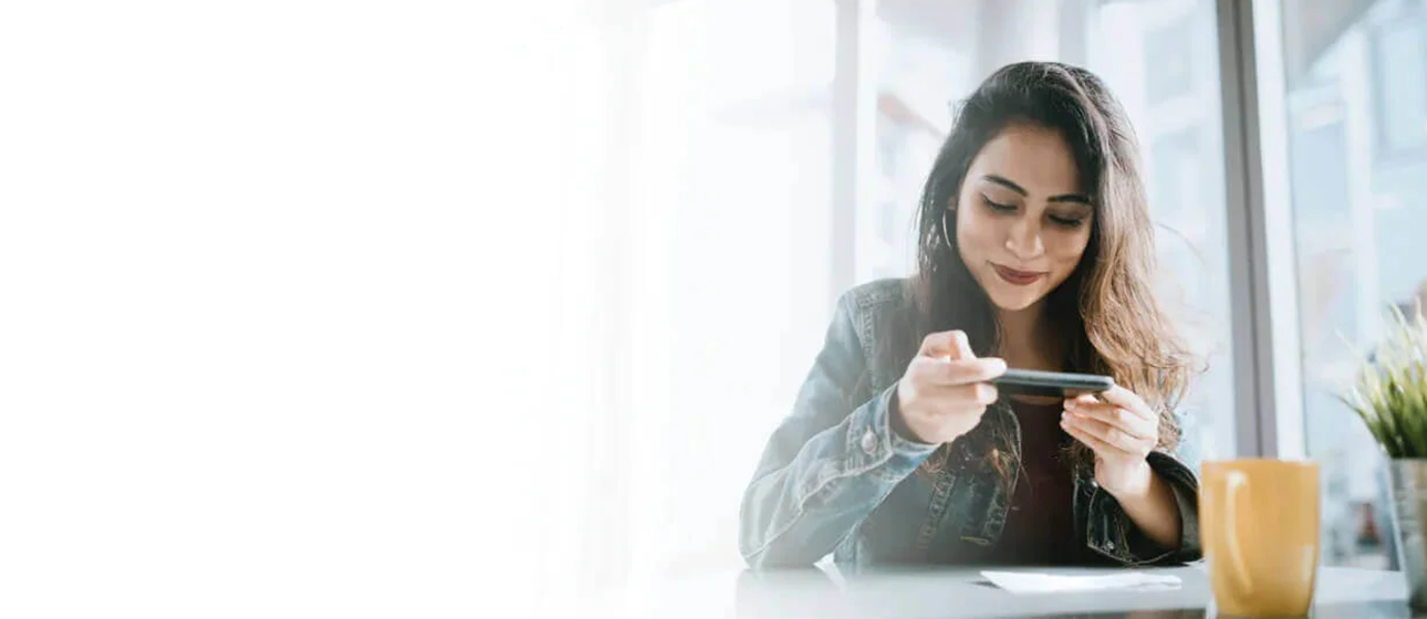 woman with coffee web browsing